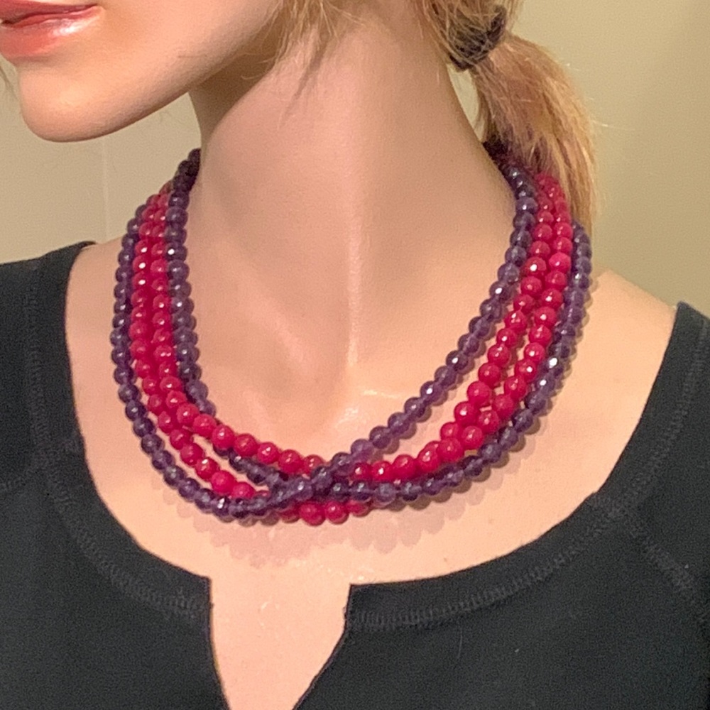 Multi Strand Red Purple Necklace